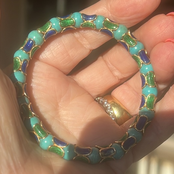 18 karat gold enamel and turquoise bracelet - Picture 11 of 14